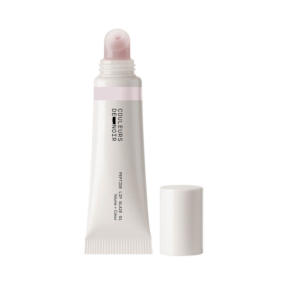 Applicateur et tube du Couleurs de Noir Peptide Lip Glaze 01 Pink Sherbet.