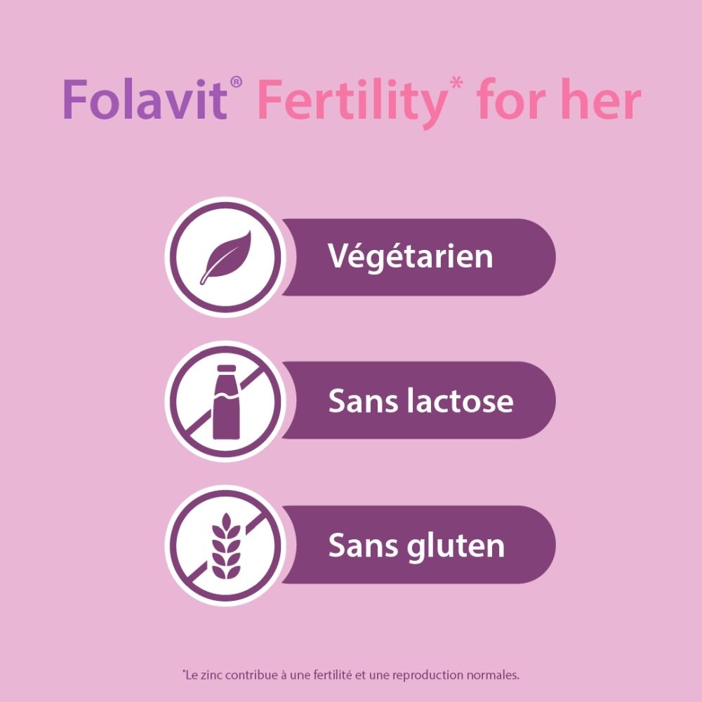 Folavit Fertility for her : Végétarien, sans lactose, sans gluten.