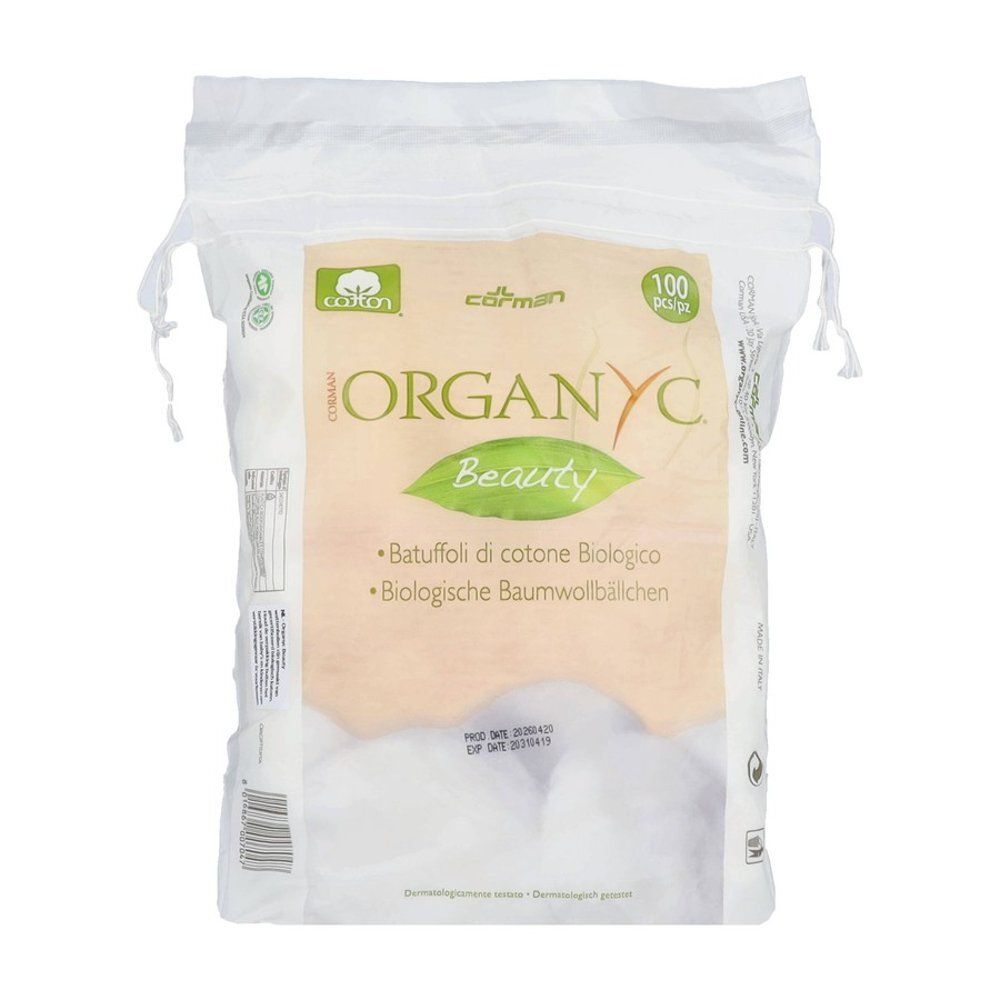 Boules de coton bio Organyc, 100 pièces. Dans un sac refermable.