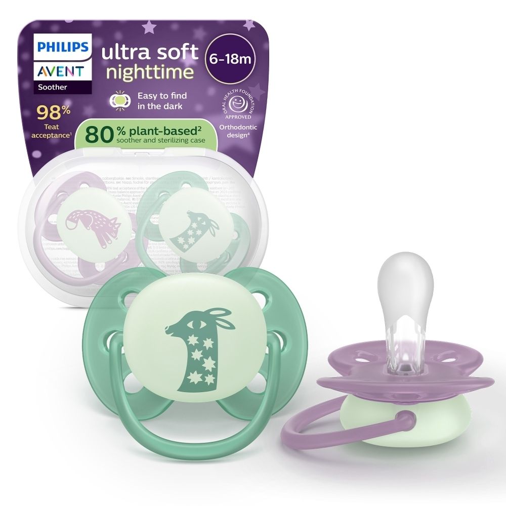 Philips AVENT Sucette Ultra Soft Night Time 6-18m | Fushia/Vert