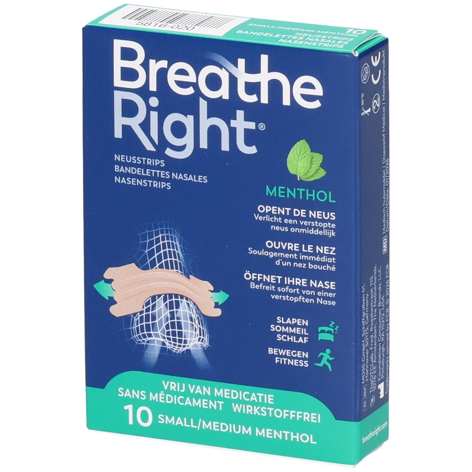 Breathe Right Menthol Bandelettes nasales, paquet de 10.