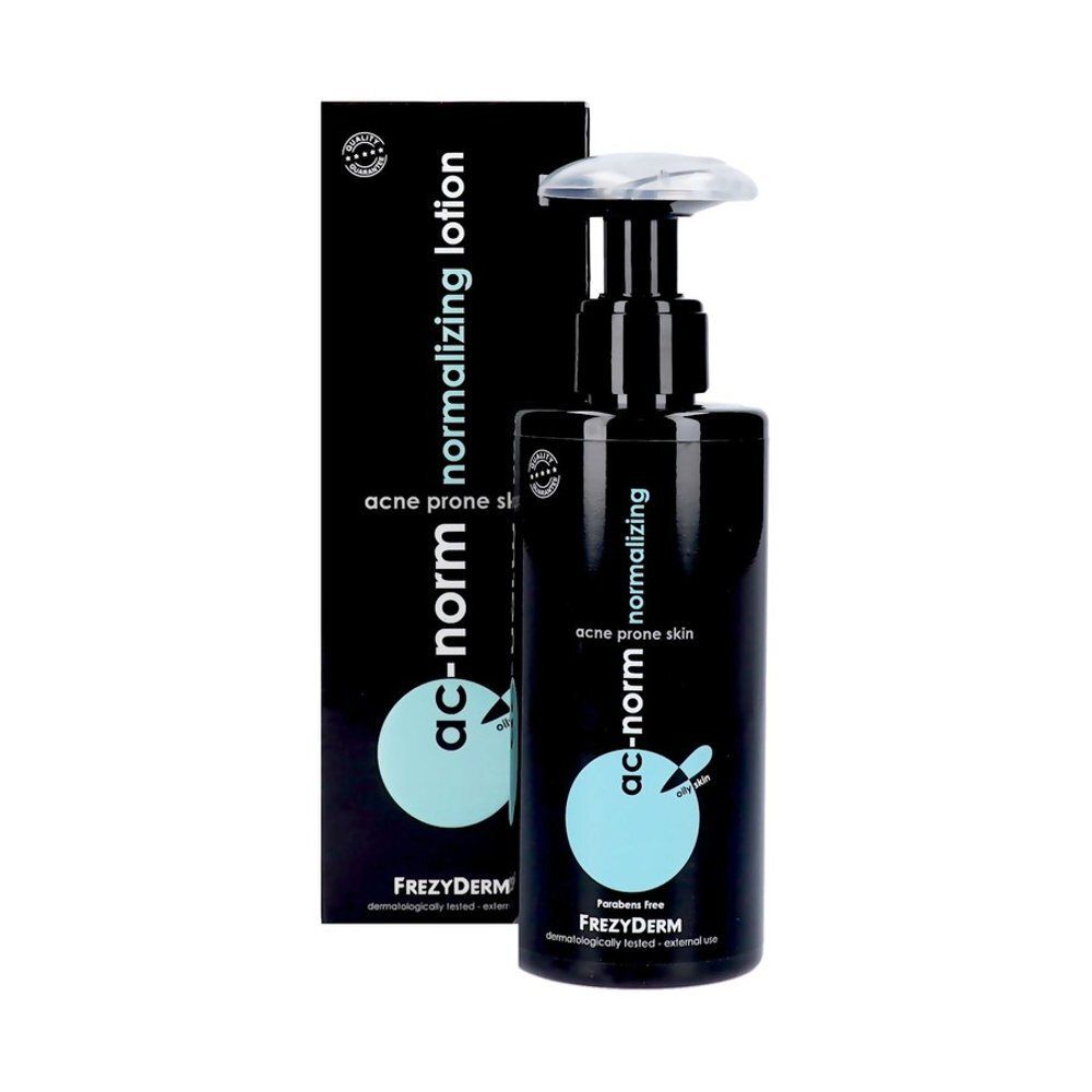 Lotion Frezyderm Ac-Norm : vue latérale du flacon noir avec pompe.