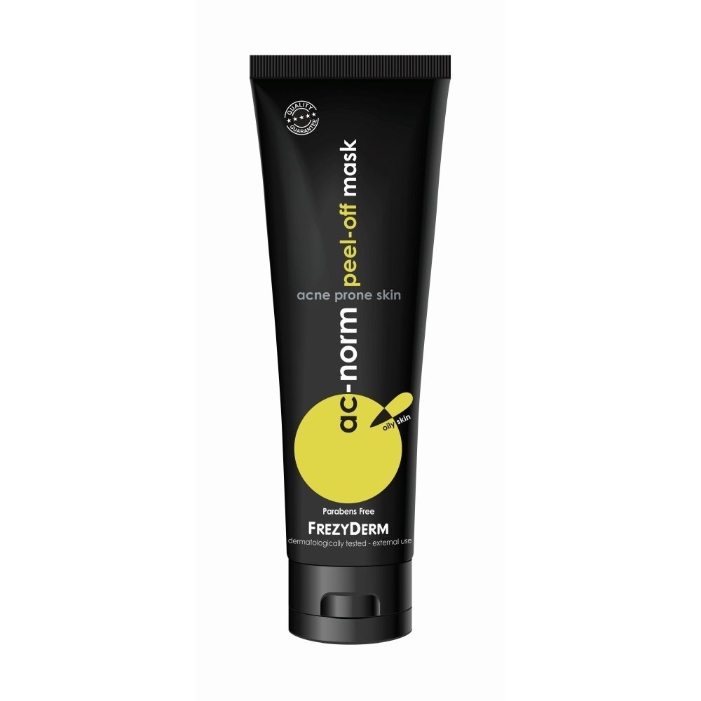 Masque Peel-Off Frezyderm Ac-Norm pour peaux à tendance acnéique, tube noir.