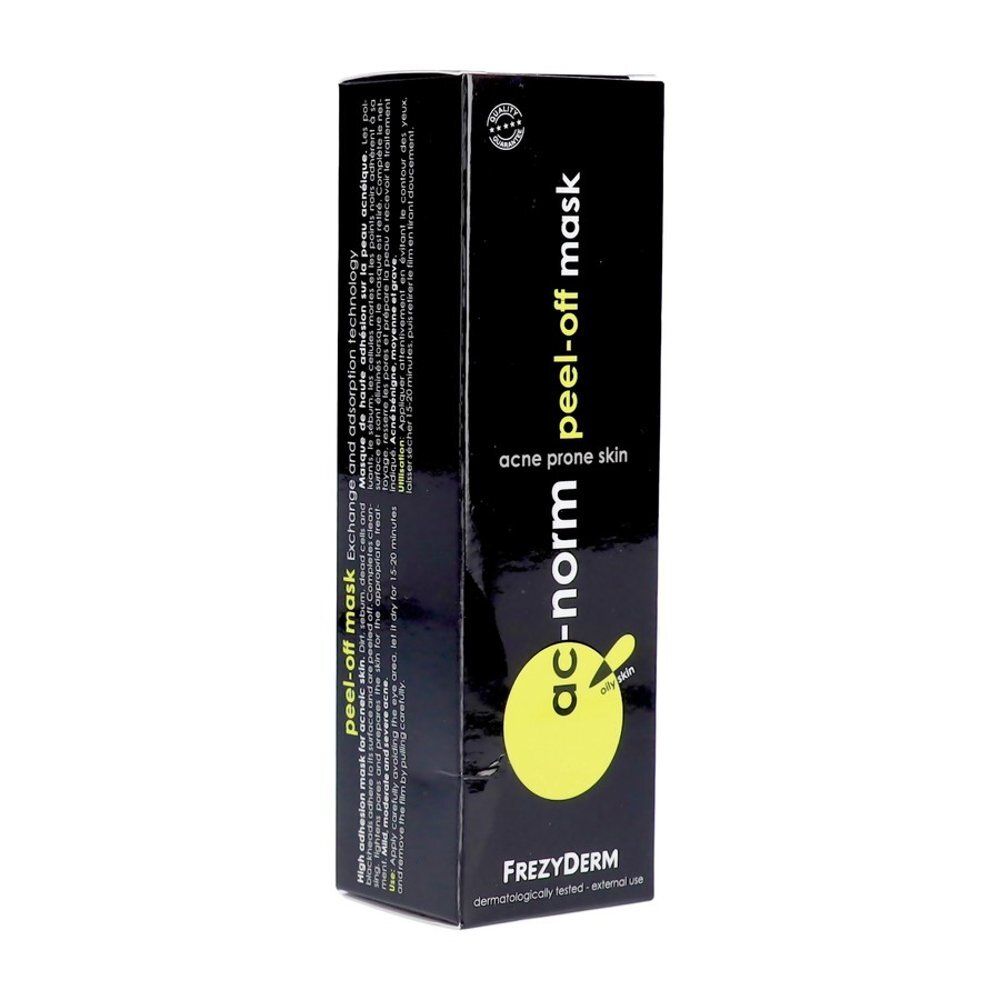 Côté de l'emballage du Masque Peel-Off Frezyderm Ac-Norm avec instructions.