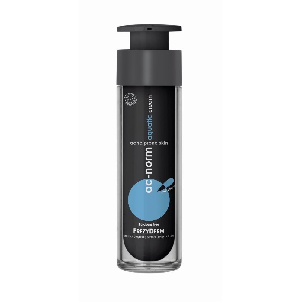 Flacon pompe de FrezyDerm Ac-Norm Aquatic Cream pour peaux à tendance acnéique.