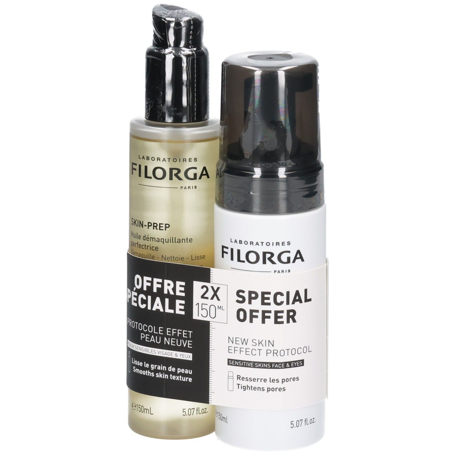 Set Filorga en offre spéciale : huile démaquillante et mousse nettoyante pour peau neuve, 150ml.