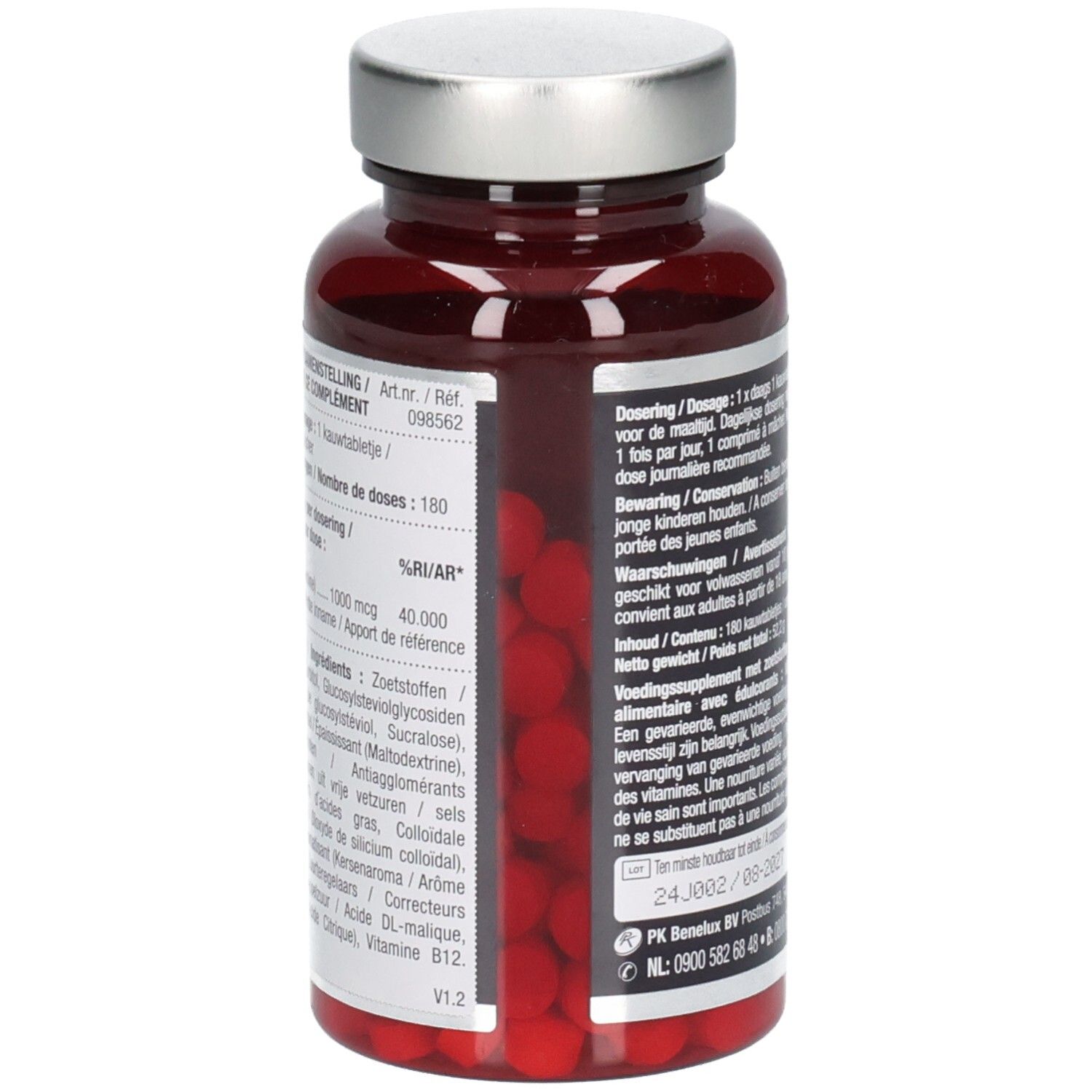 Dos du flacon marron. Informations textuelles et ingrédients. Marque: Lucovitaal.