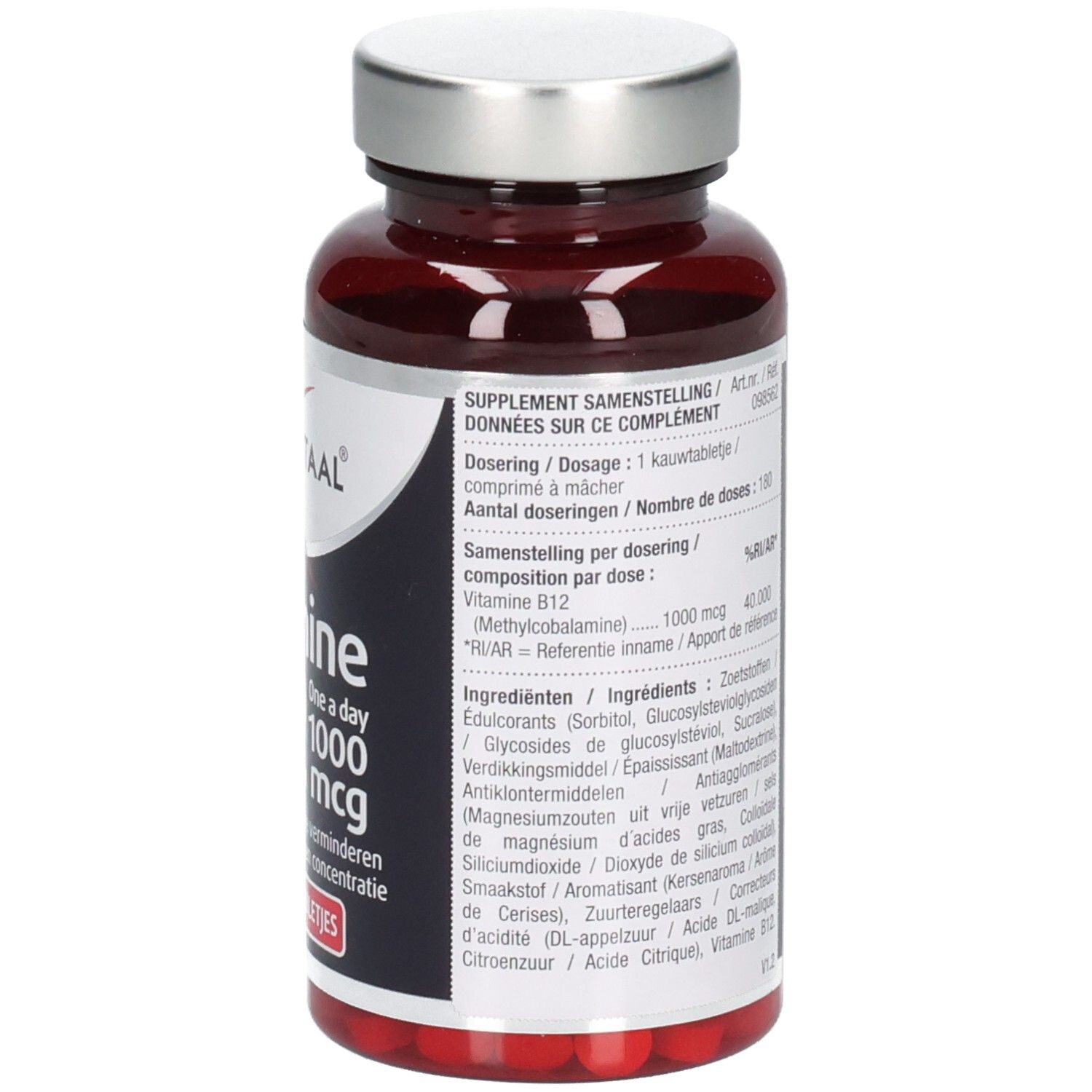 Dos du flacon marron. Informations textuelles et ingrédients. Marque: Lucovitaal.