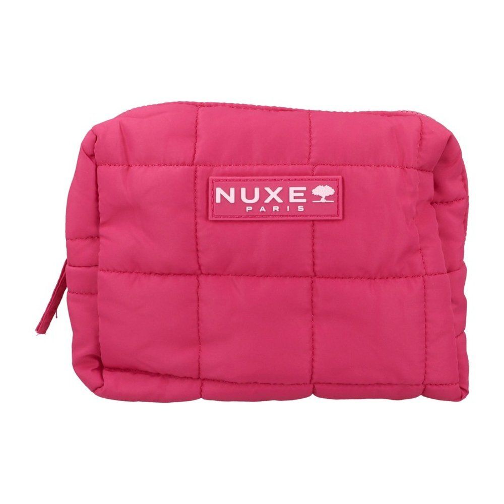 Trousse Nuxe My Pink Crush avec pochette et quatre produits de soin.