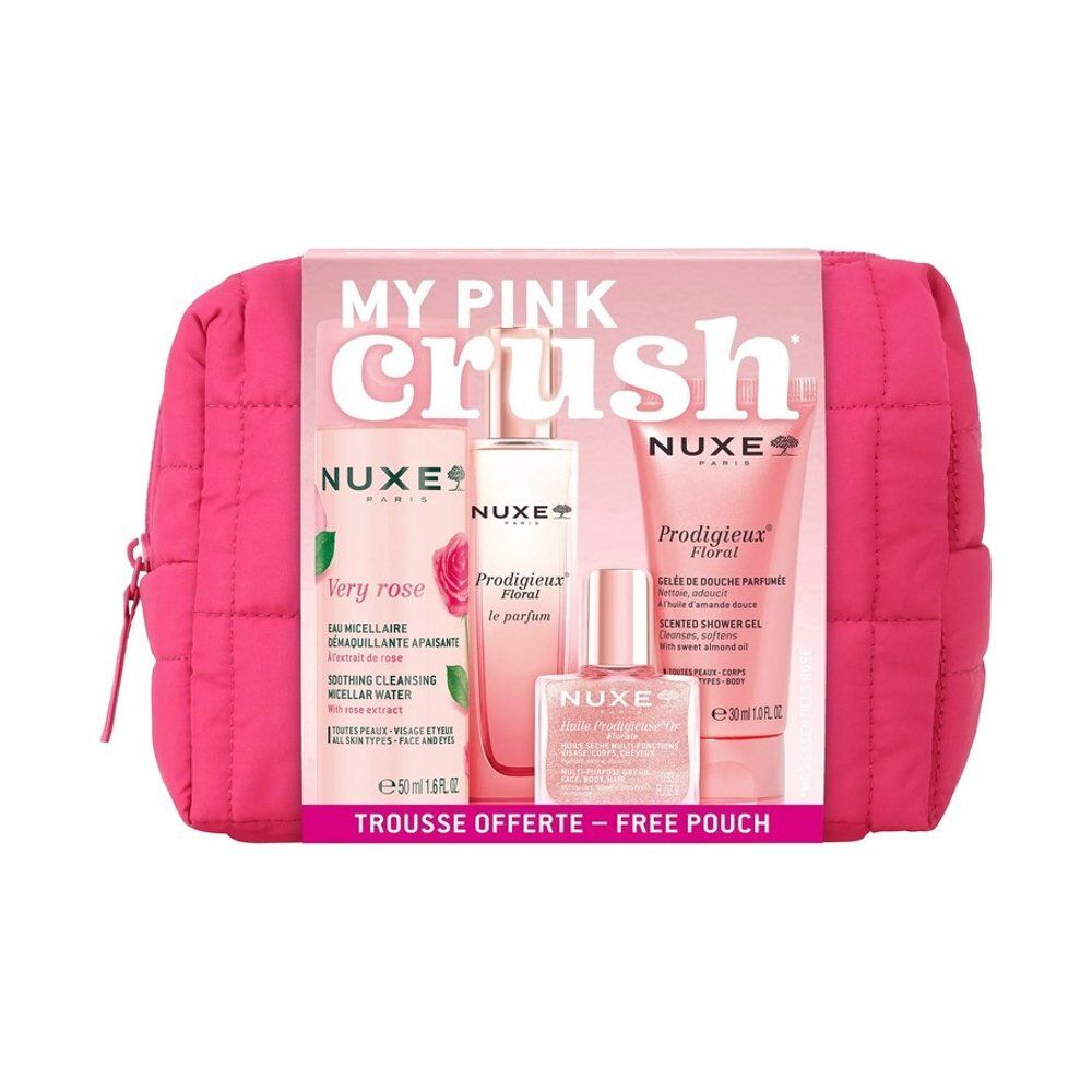 Trousse Nuxe My Pink Crush, vue en biais par l'arrière avec fermeture éclair.