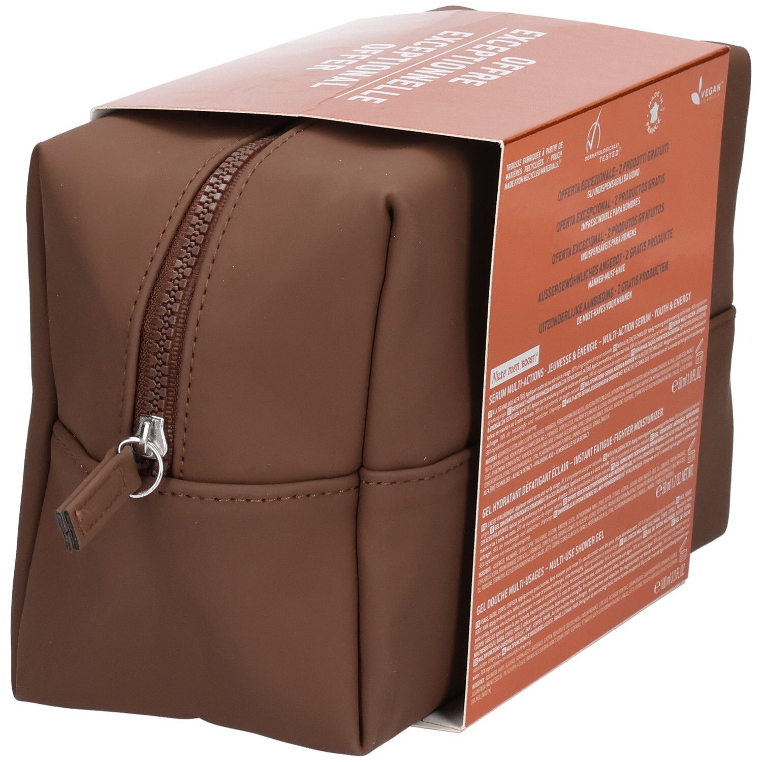 Trousse Nuxe Men Must-Haves, vue en biais avec informations produit.