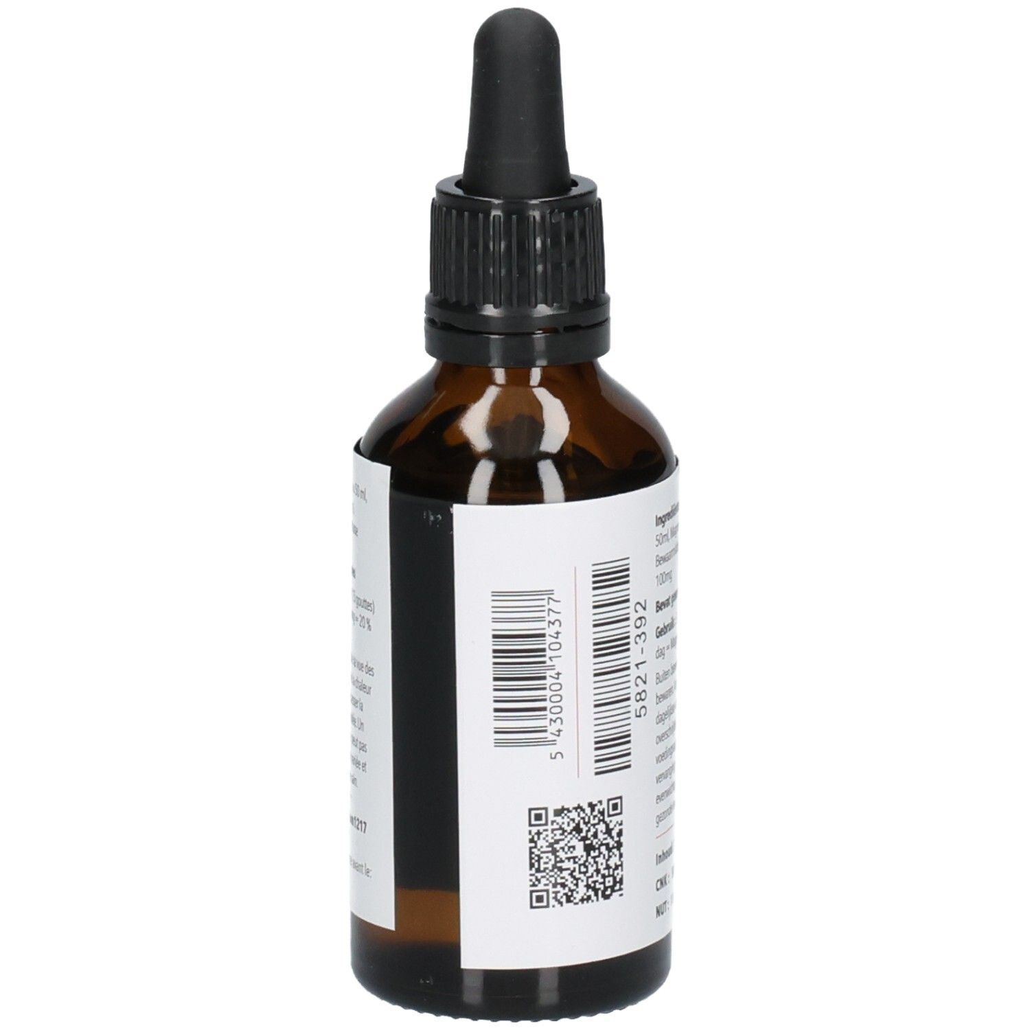 Côté d'un flacon avec code-barres et code QR, "MINERAL MAGNESIUM".