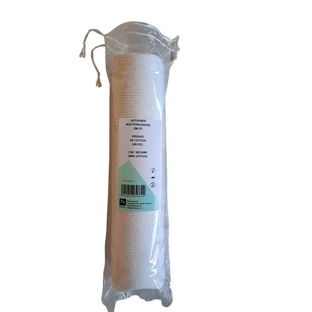 Emballage de 100 disques ronds en coton 100%.