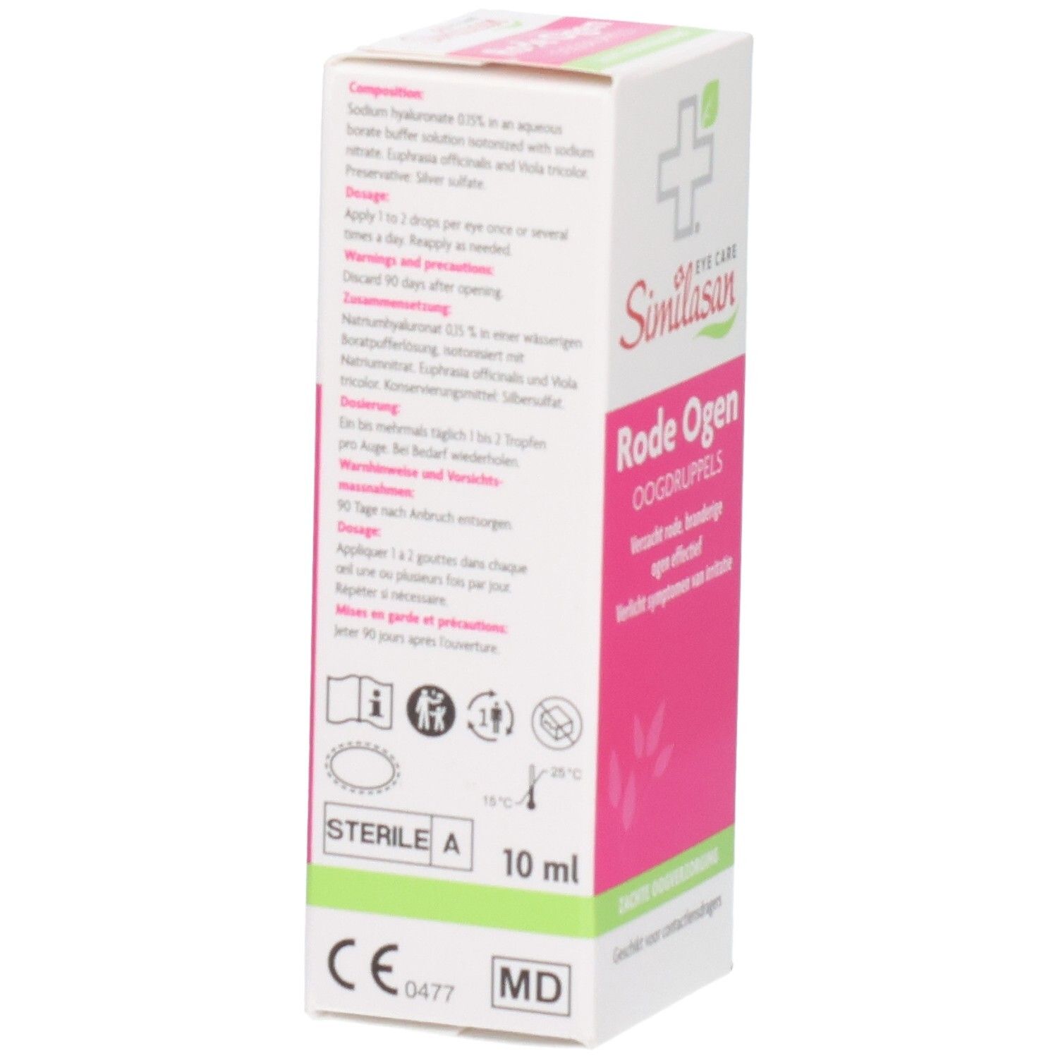 Emballage Similasan Yeux Rouges avec instructions d'utilisation et marquage CE. 10ml.