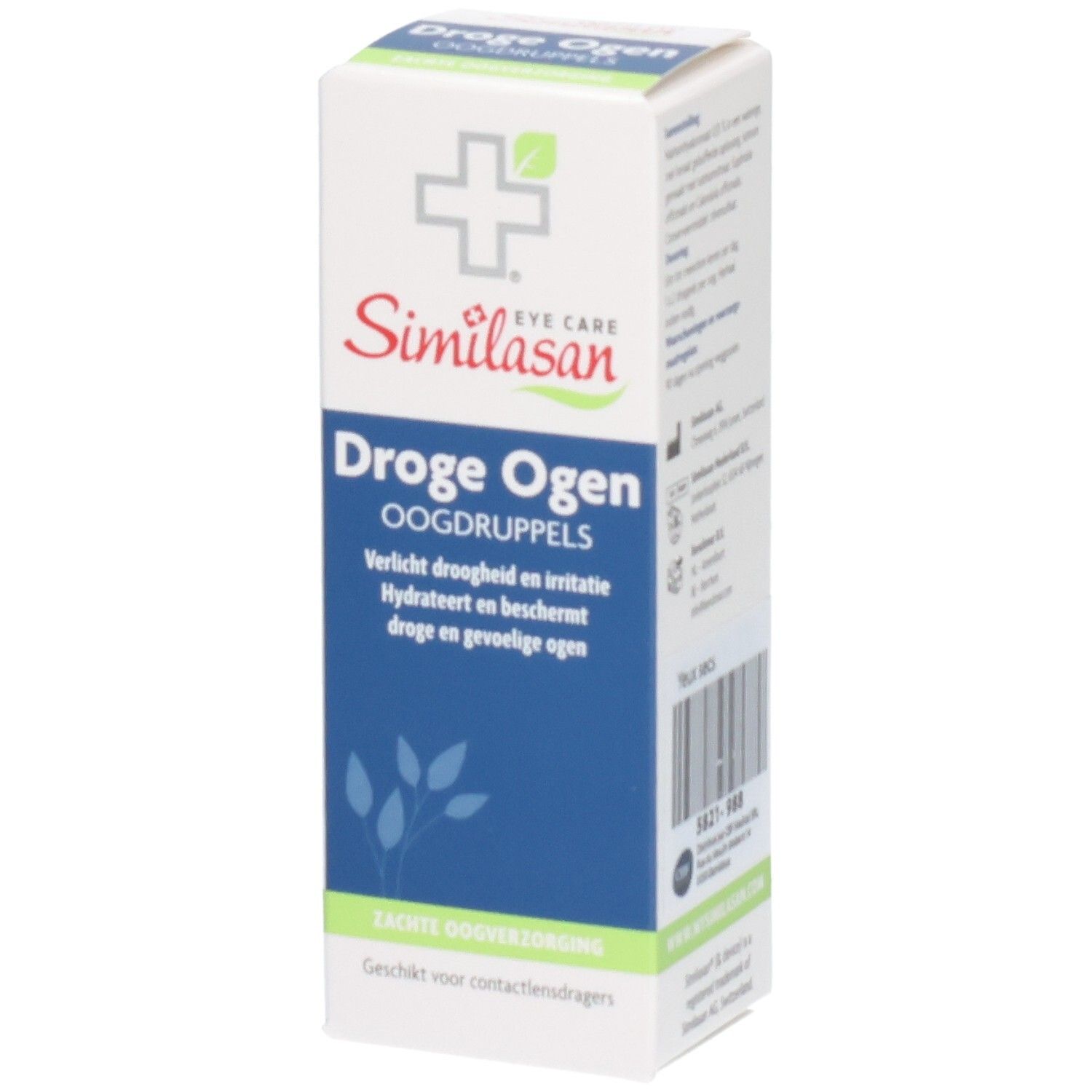Emballage Similasan Yeux Secs Gouttes pour les yeux. Boîte avec inscription néerlandaise. Certifications CE et MD visibles.
