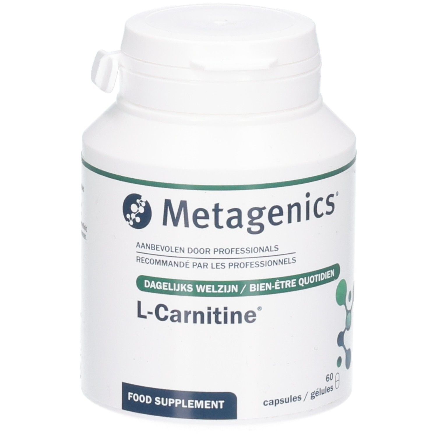 Bouteille Metagenics L-Carnitine de 60 gélules. Complément alimentaire.