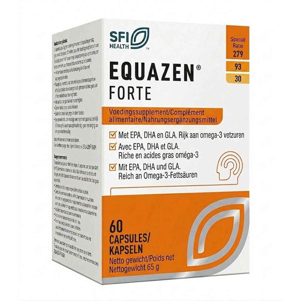 Boîte Equazen Forte de 60 capsules. Contient DHA, EPA et GLA. SFI Health.