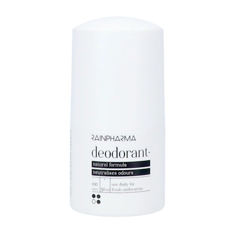 Déodorant Rainpharma, roll-on blanc, formule naturelle, neutralise les odeurs.
