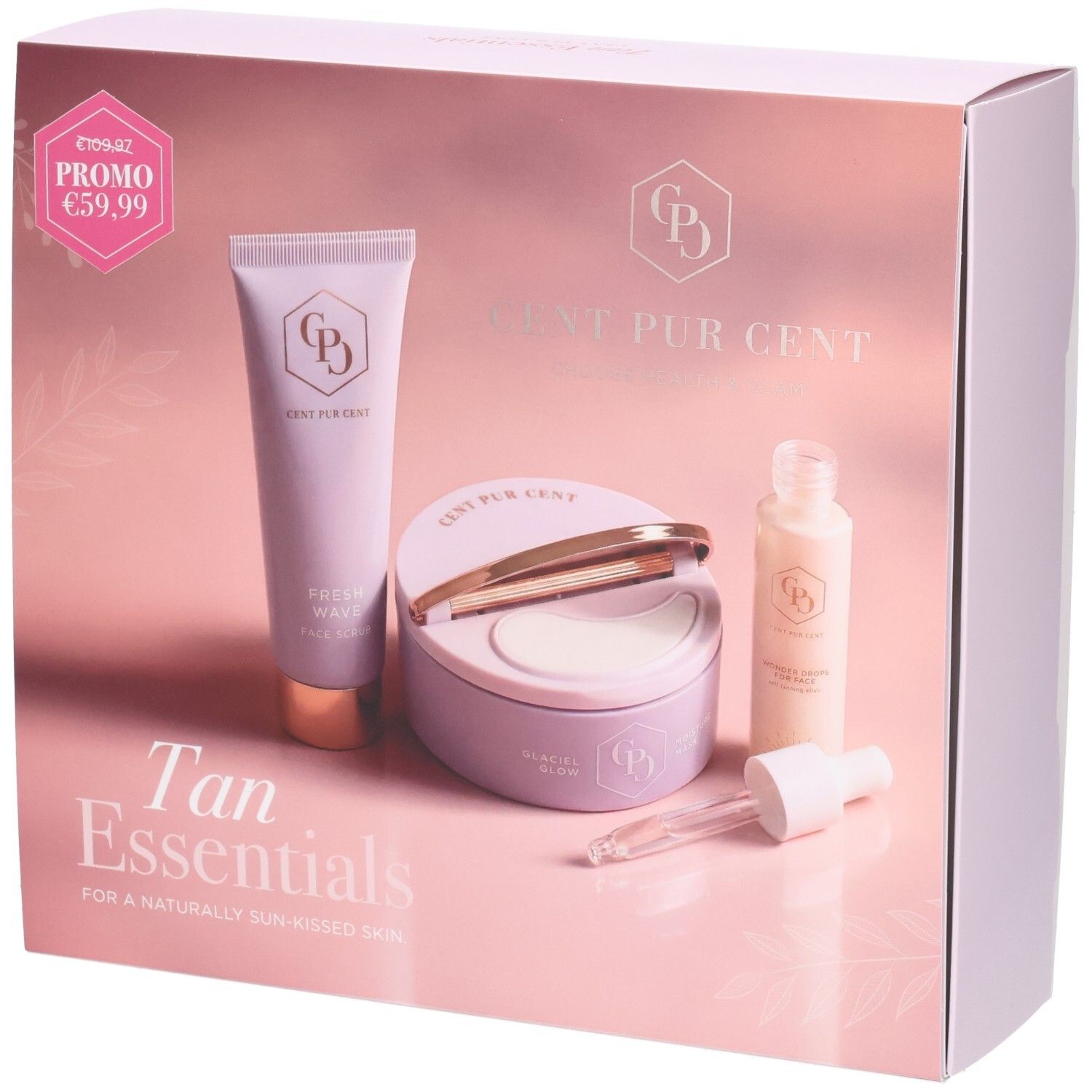 Set Cent Pur Cent Tan Essentials avec masque, sérum et nettoyant visage.