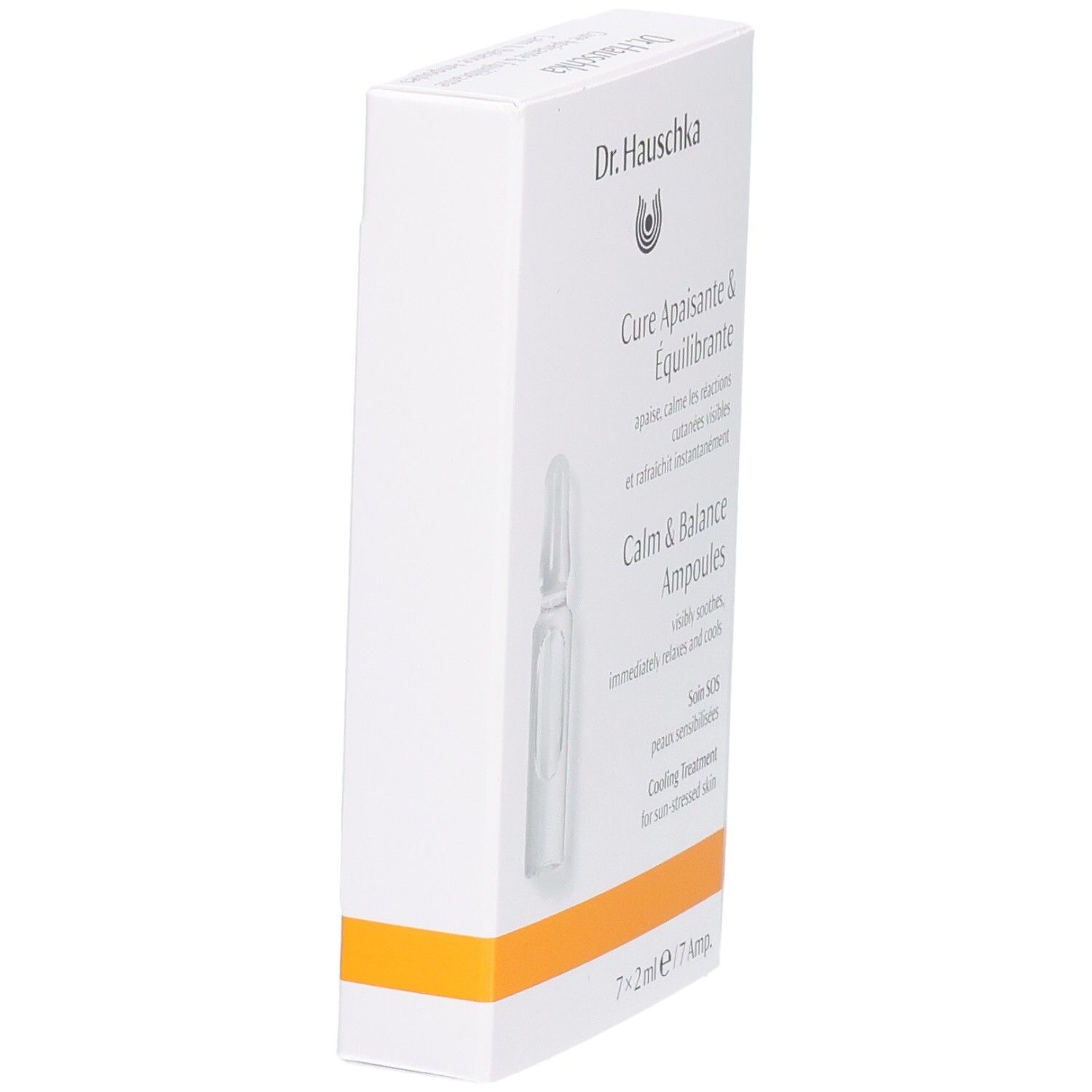Dr. Hauschka Calm & Balance Ampoules. Boîte, vue latérale. 7x2ml.