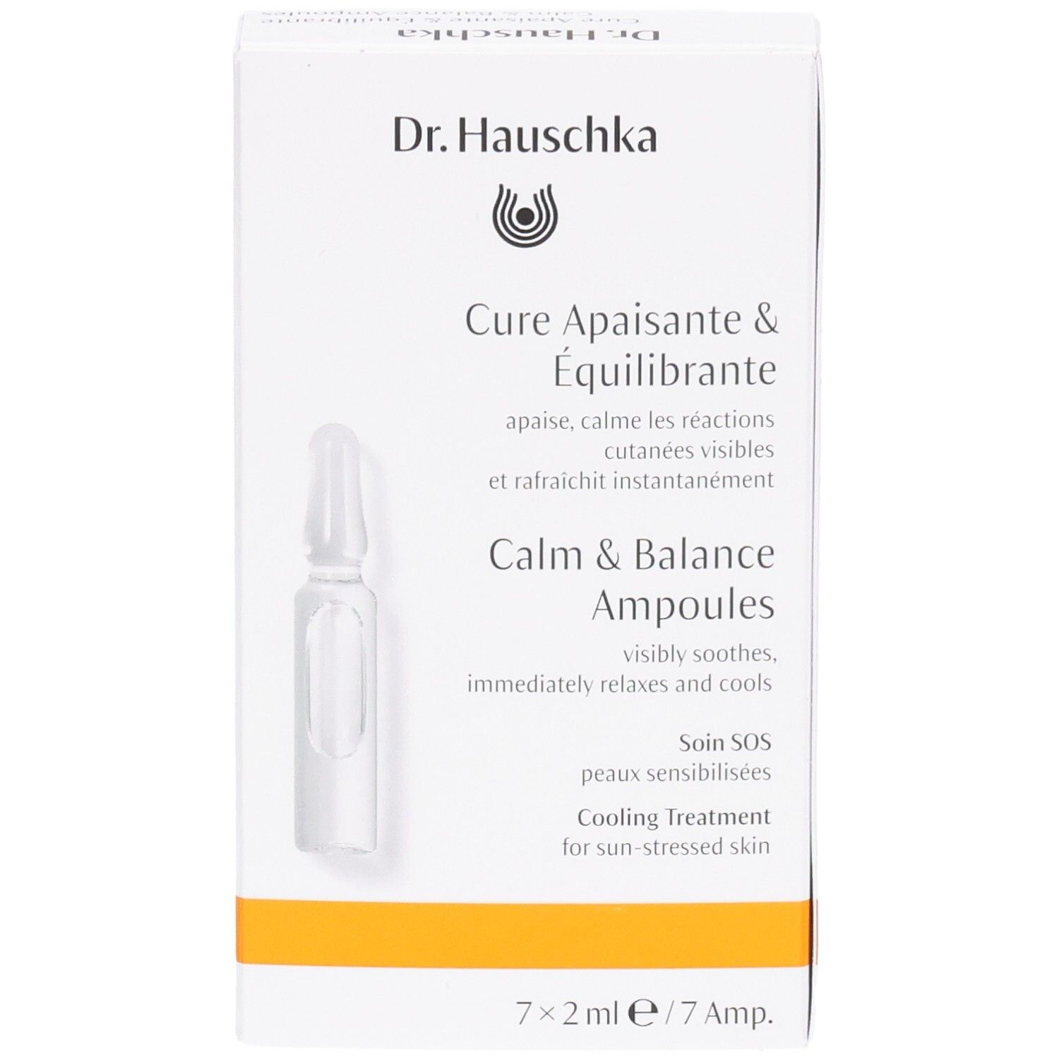 Dr. Hauschka Calm & Balance Ampoules. Boîte avec une ampoule en verre. 7x2ml.