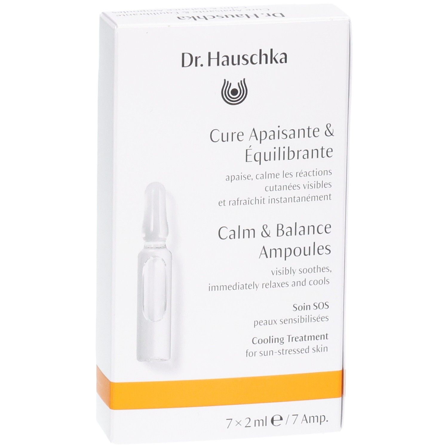 Dr. Hauschka Calm & Balance Ampoules. Boîte avec une ampoule en verre. 7x2ml.