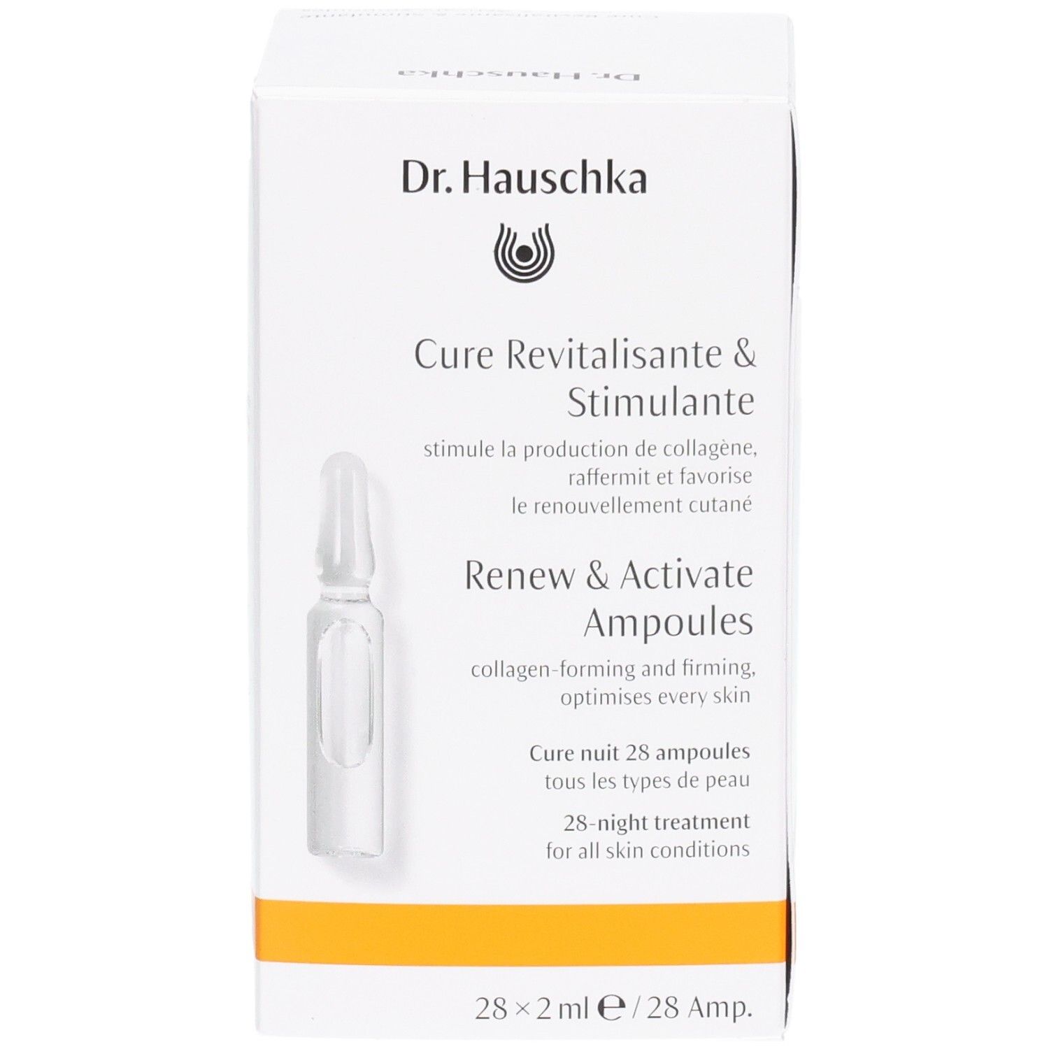Dr. Hauschka Renew & Activate Ampoules: Façade avec image du produit et description. 28 ampoules.
