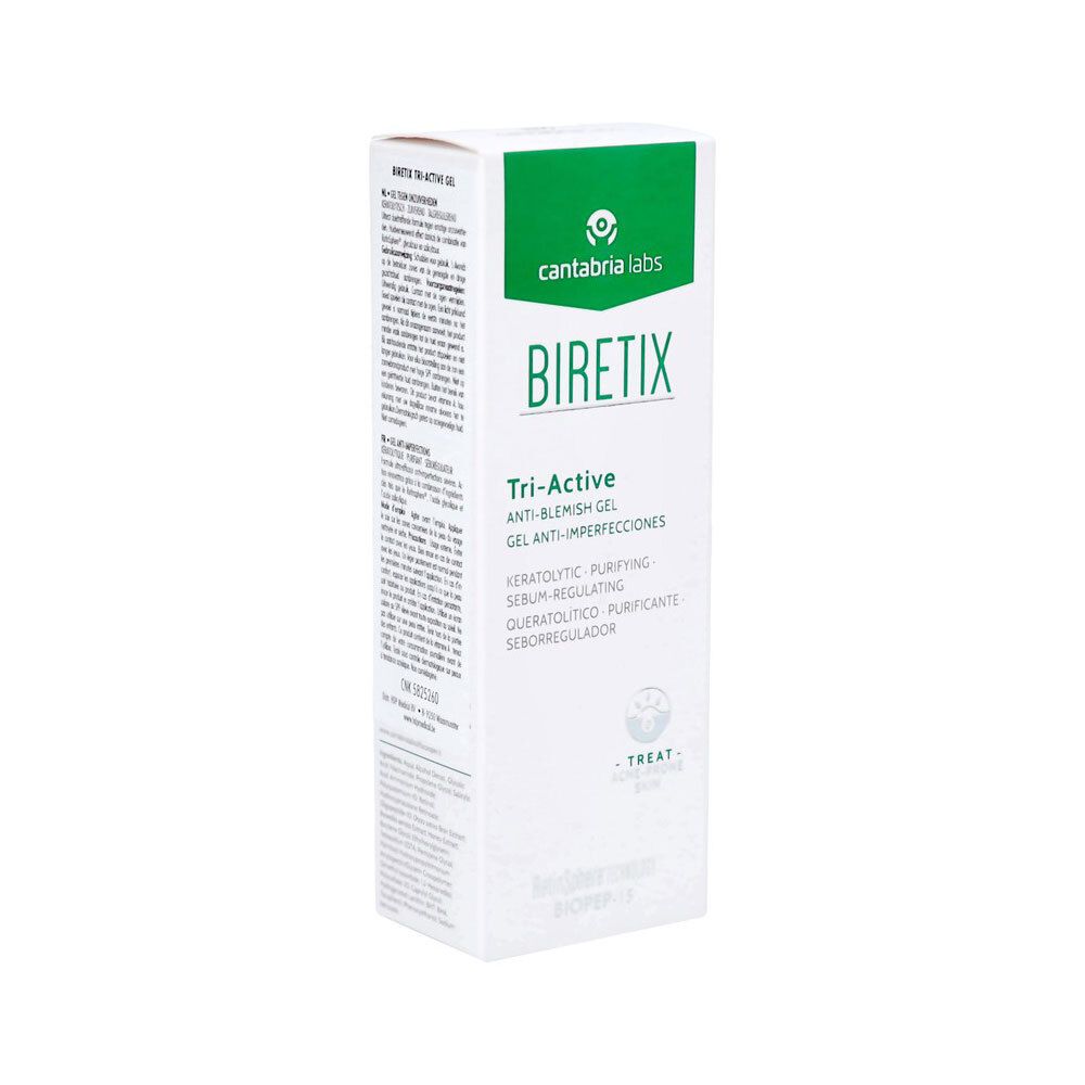 Emballage du gel Cantabria Labs Biretix Tri-Active Anti-Imperfections, face avant.