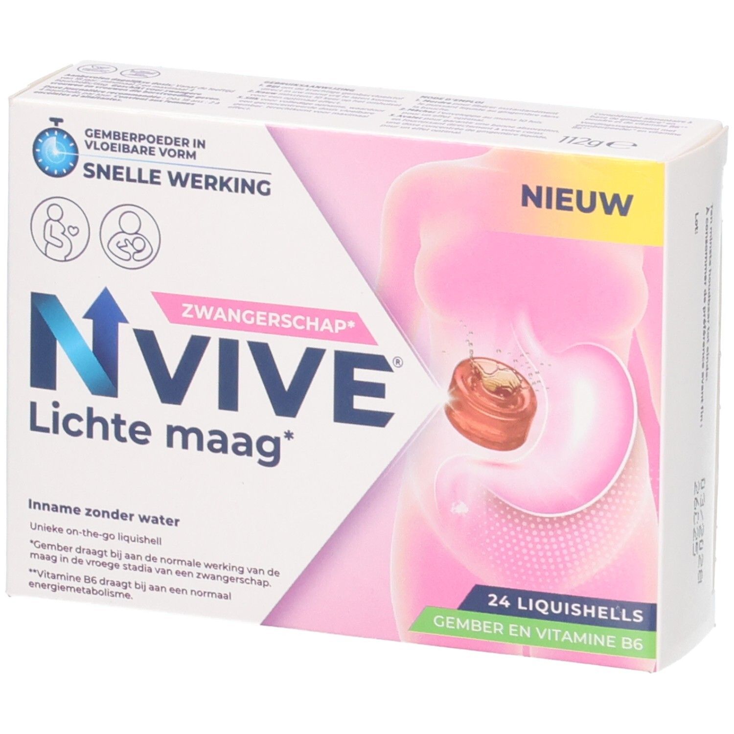 NVIVE Leichte Mag: Boîte de 24 Liquishells pour femmes enceintes. Au gingembre et vitamine B6.