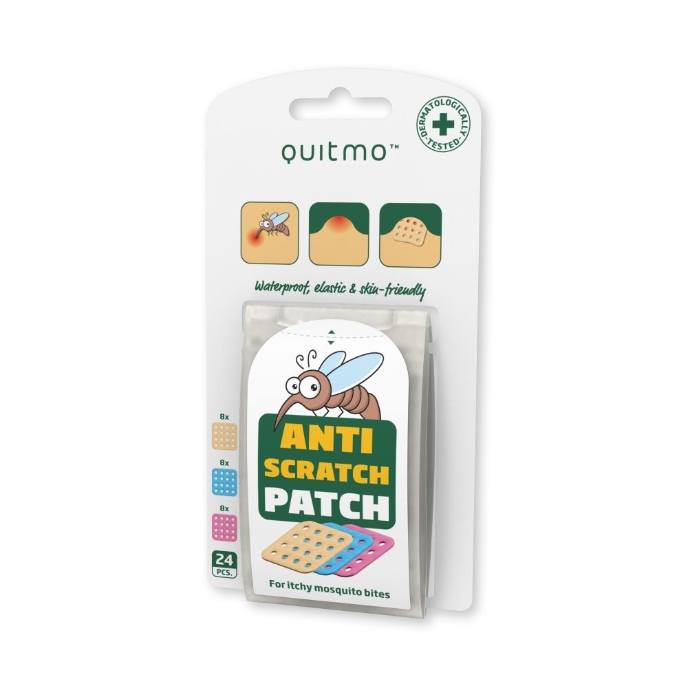 Quitmo Anti-Scratch Patchs : 24 patchs pour piqûres de moustiques. Imperméables, élastiques et doux pour la peau.