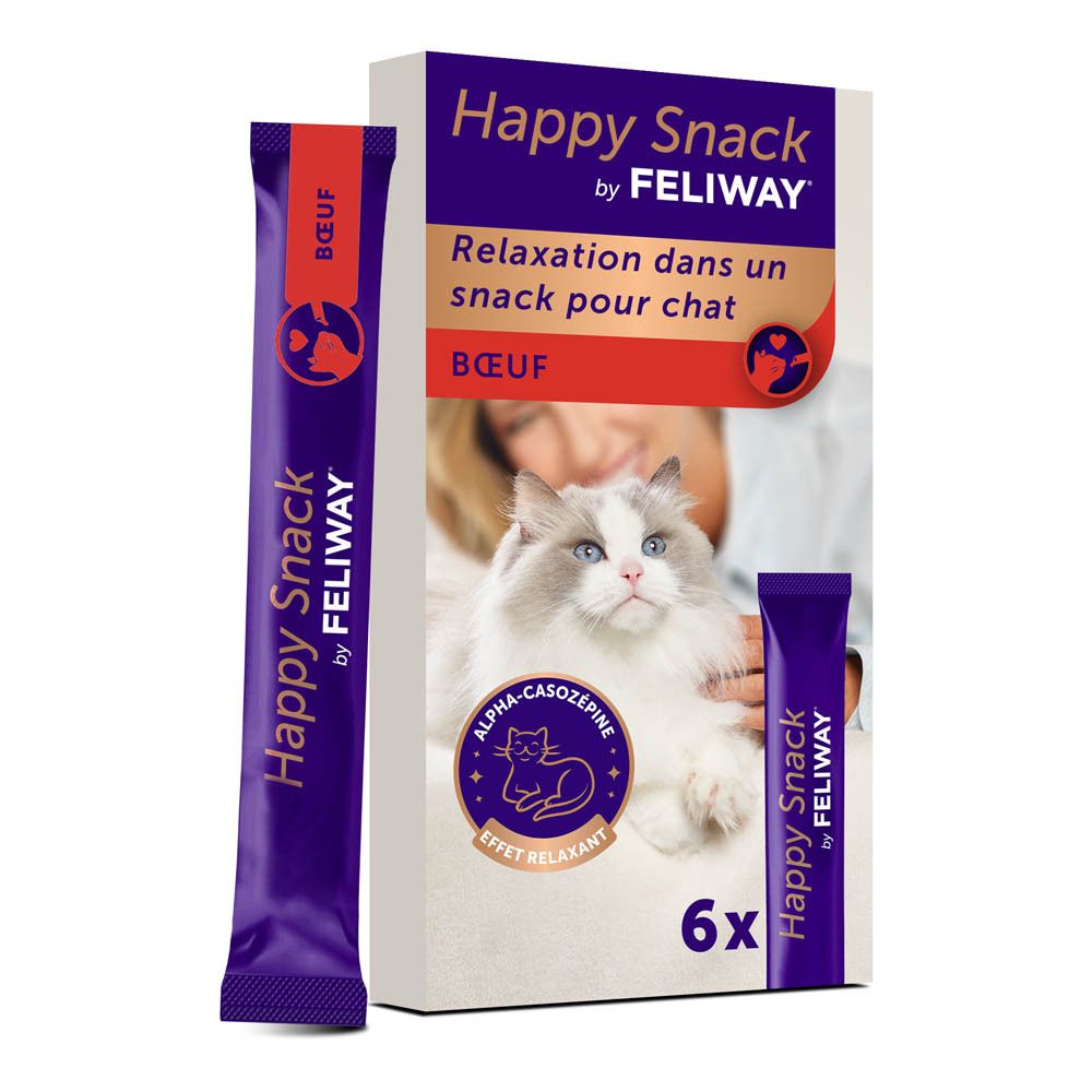 Happy Snack by Feliway Bœuf, 6x snacks relaxants pour chats.