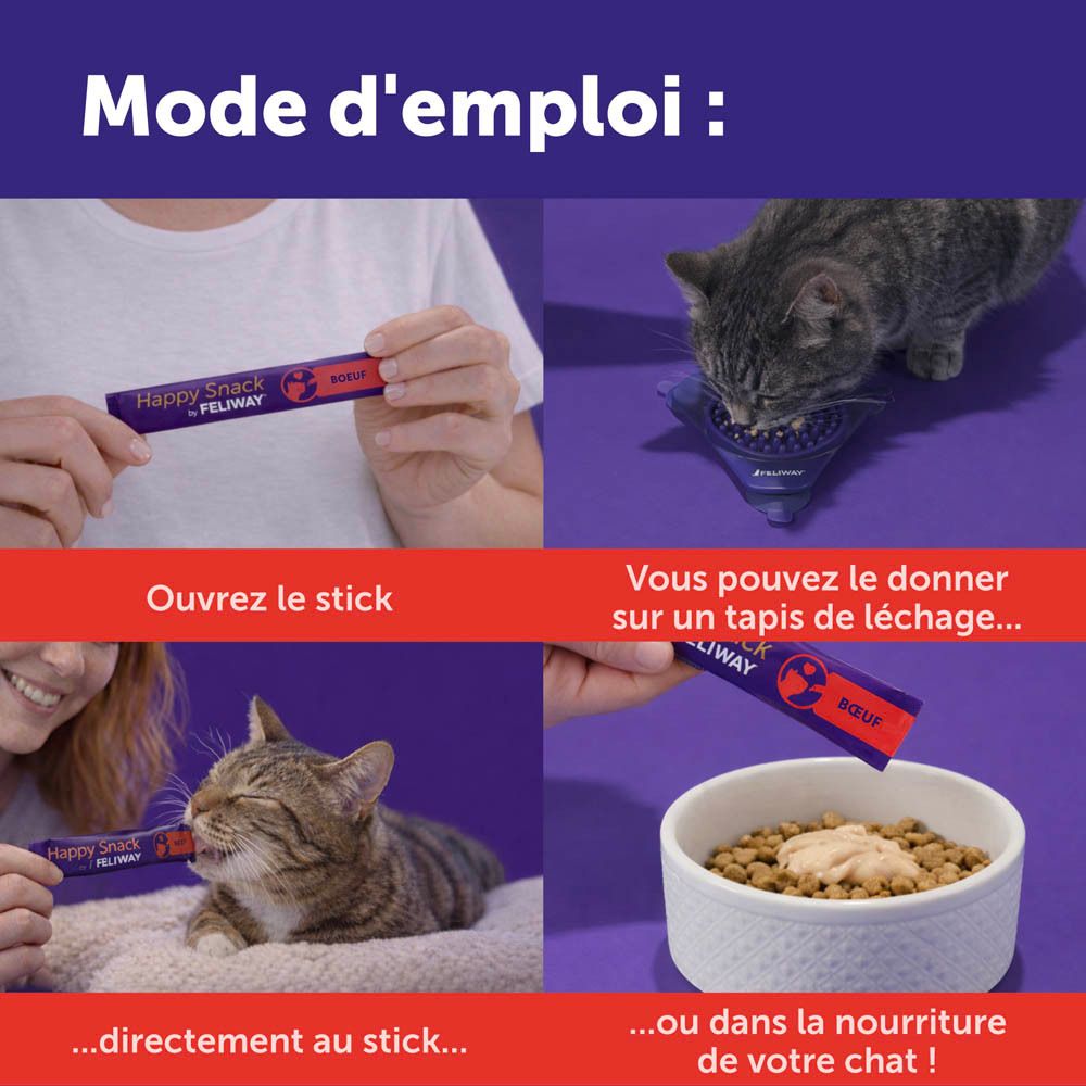 Bâtonnet d'aliment complémentaire pour chat 'Happy Snack by FELIWAY'.
