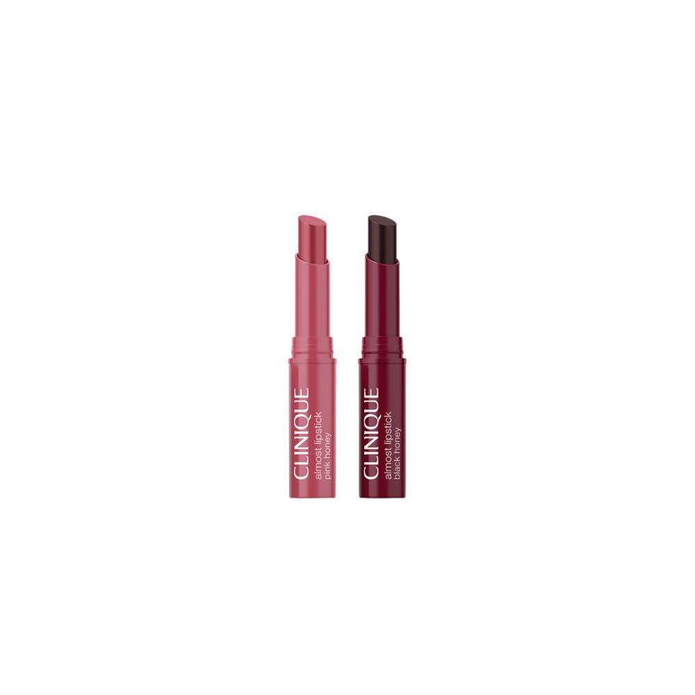 Coffret Clinique Honey Duo, vue de côté avec deux rouges à lèvres.
