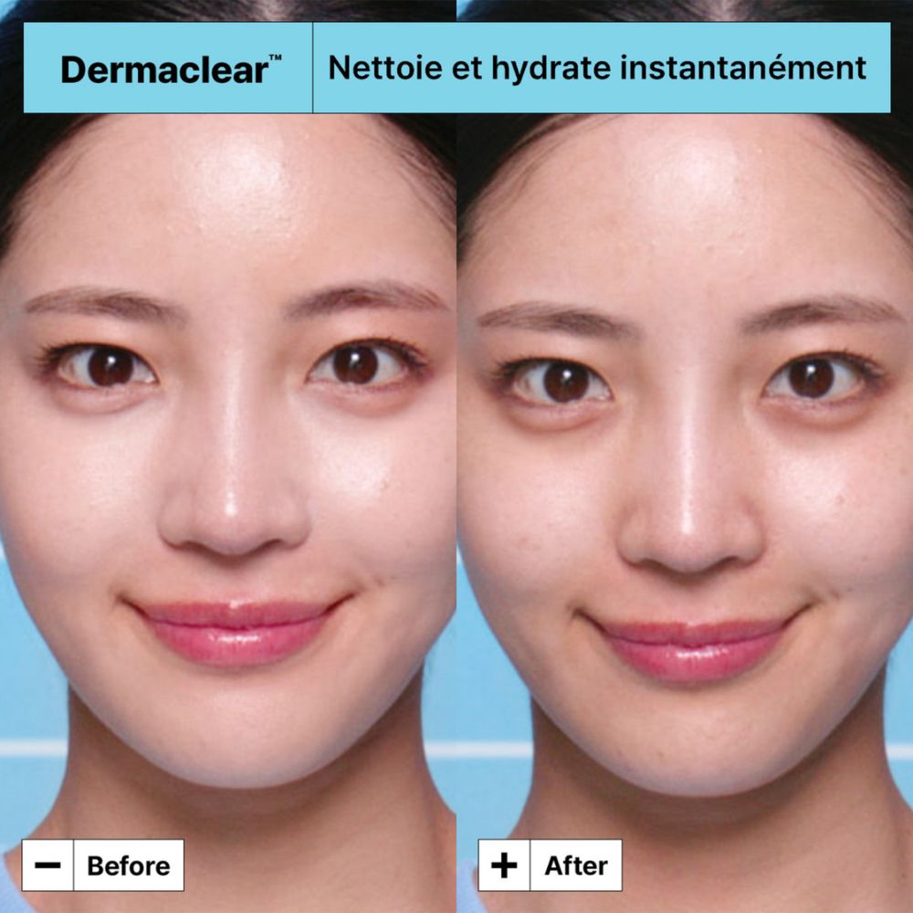 Emballage du nettoyant exfoliant quotidien Dr. Jart+ Dermaclear, vue arrière avec texte français.
