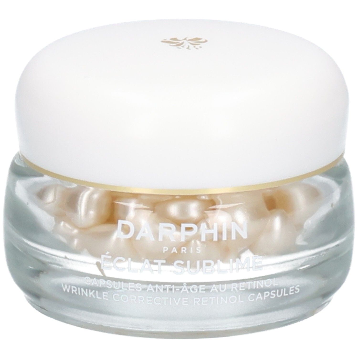 Pot en verre contenant des capsules de rétinol Darphin Eclat Sublime.