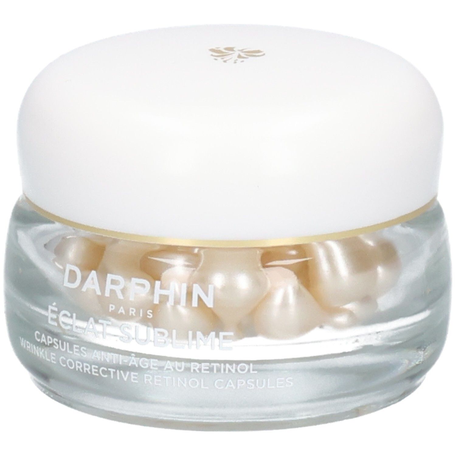 Pot en verre de capsules de rétinol Darphin Eclat Sublime, vue de face.