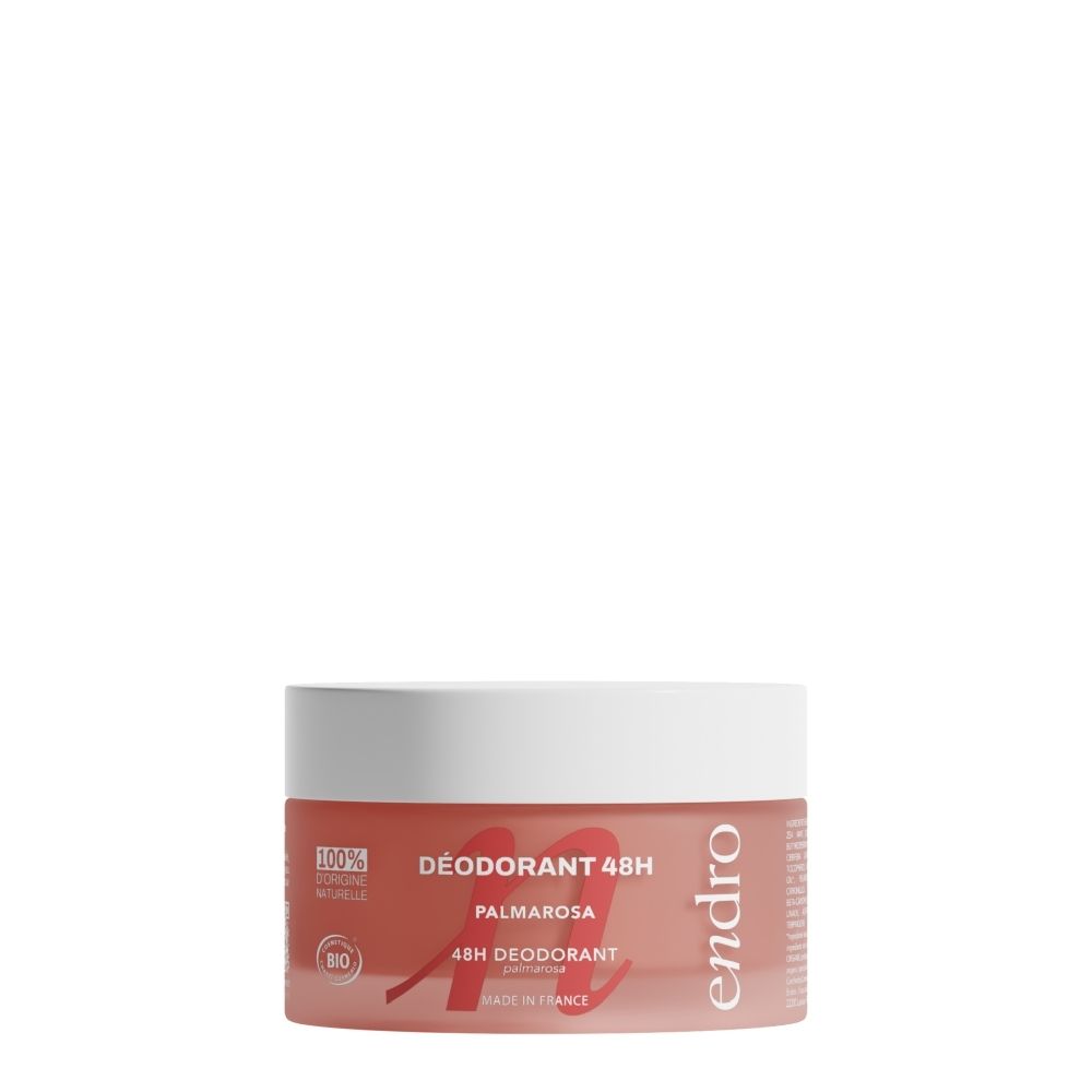 Endro Déodorant Baume 48H Palmarosa en pot rose. 100% origine naturelle, certifié Bio.