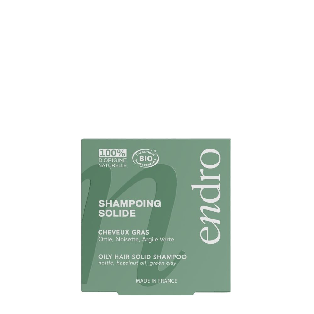 Endro shampoing solide pour cheveux gras, face avant, 100% origine naturelle, Bio.