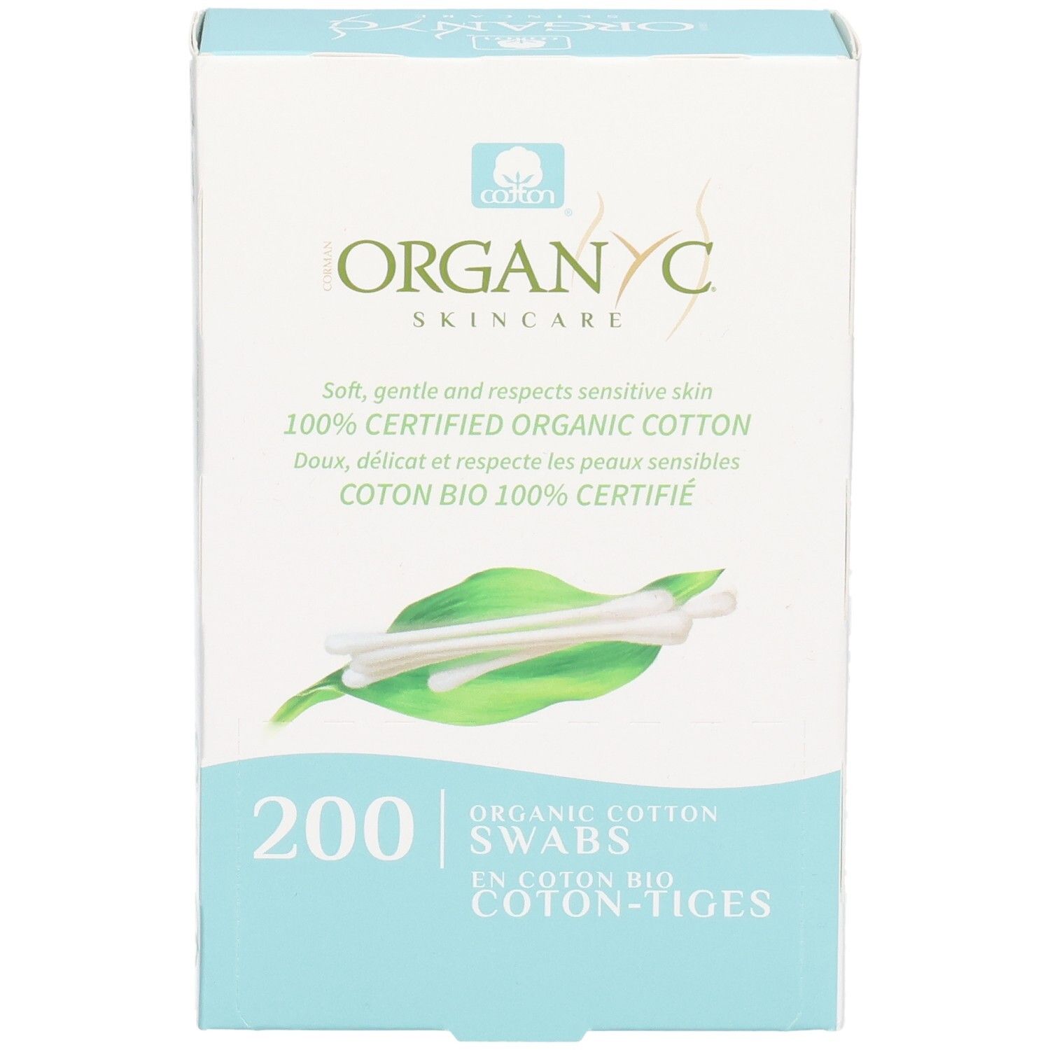 Bâtonnets de coton bio Organyc, 200 pièces. Doux, délicat et respectueux de la peau.