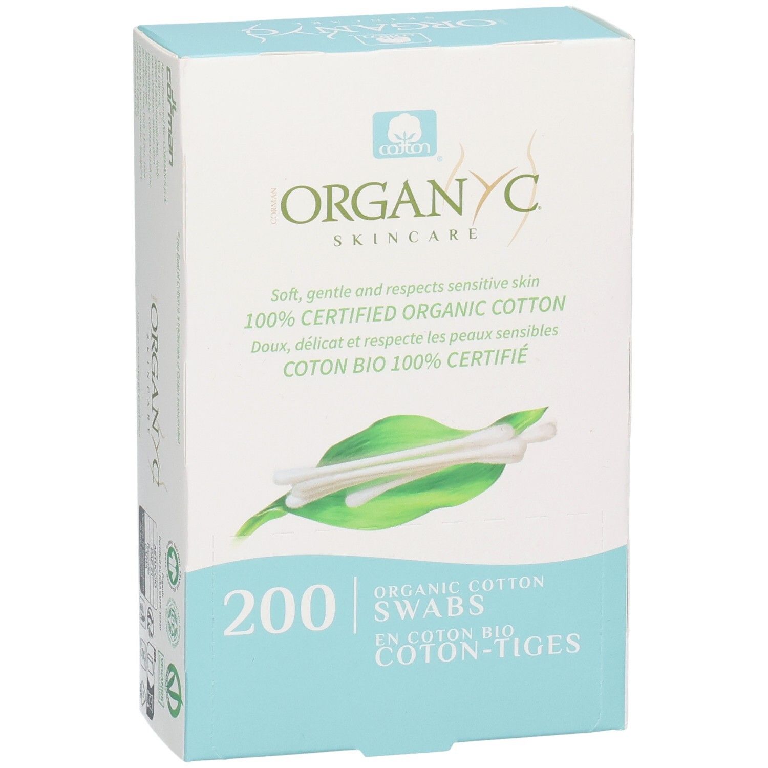 Bâtonnets de coton bio Organyc, 200 pièces. Doux, délicat et respectueux de la peau.