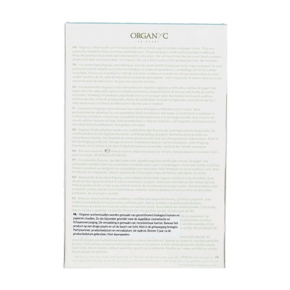 Bâtonnets de coton bio Organyc, 200 pièces. Coton bio certifié. Emballage écologique.
