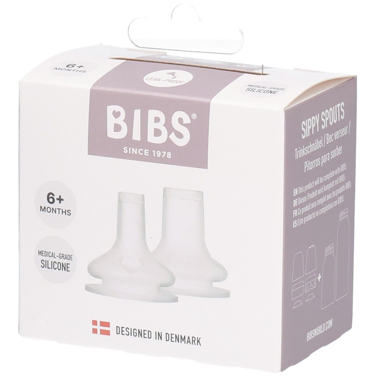 Embouts BIBS Sippy Spouts en silicone médical, lot de 2, pour bébés dès 6 mois.