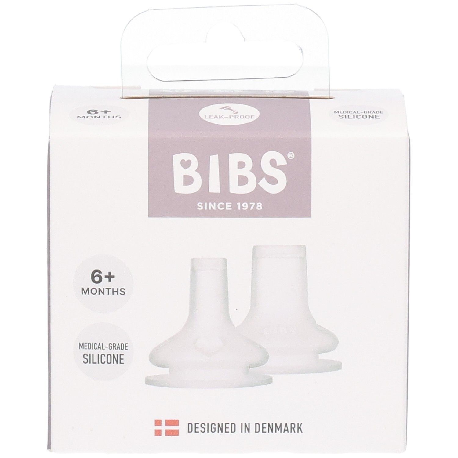 Embouts BIBS Sippy Spouts en silicone médical, lot de 2, pour bébés dès 6 mois.