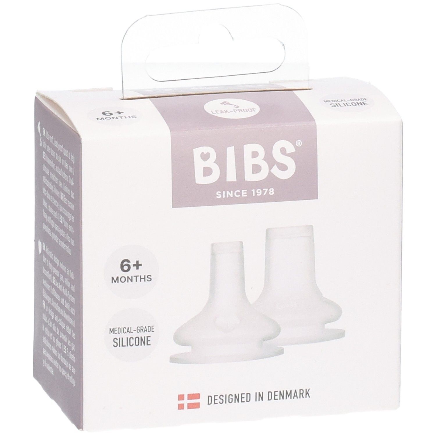 Embouts BIBS Sippy Spouts en silicone médical, lot de 2, pour bébés dès 6 mois.