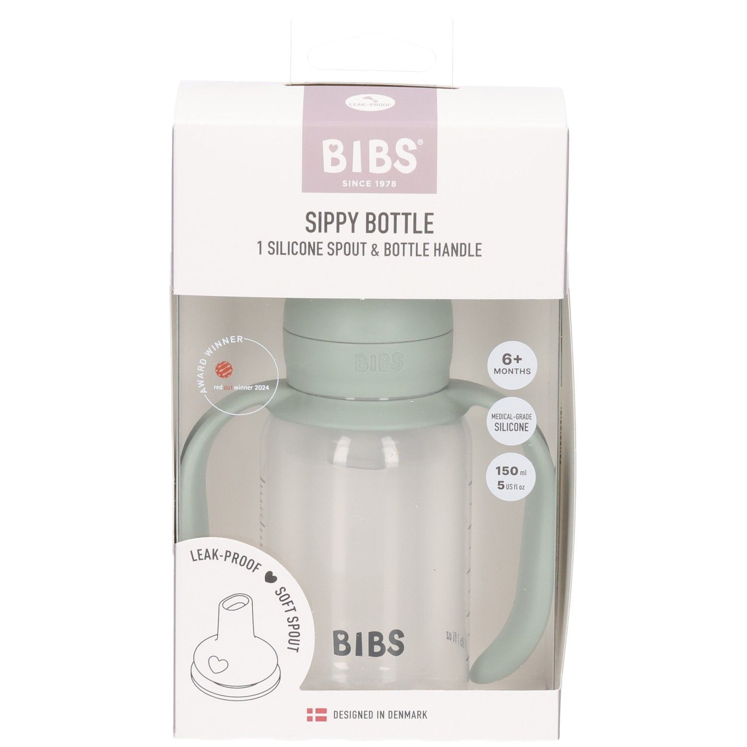 Biberon BIBS Sage, 150ml, avec bec verseur et poignées. Lauréat du prix 'Award Winner'.