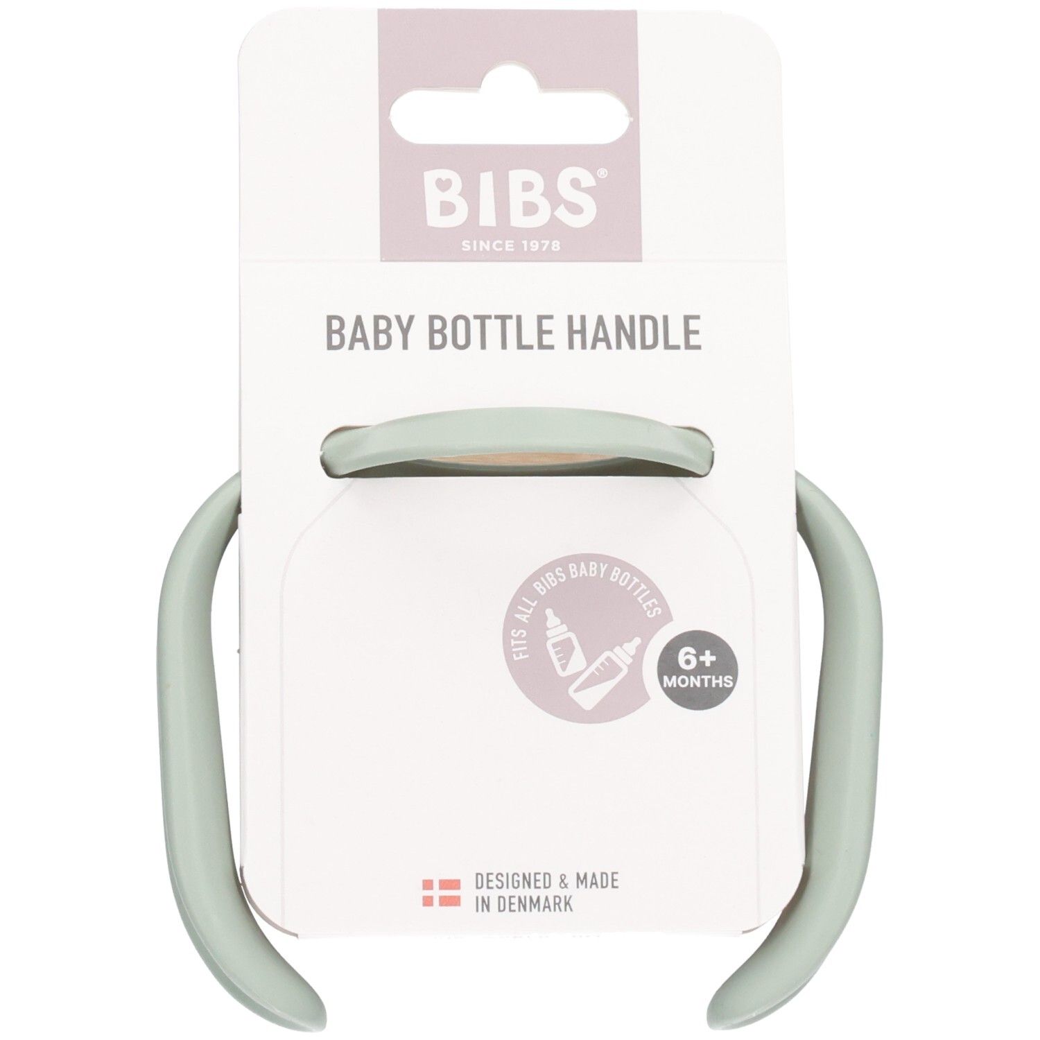 Poignée de biberon BIBS vert pâle, pour tous les biberons BIBS, dès 6 mois. Fabriqué au Danemark.