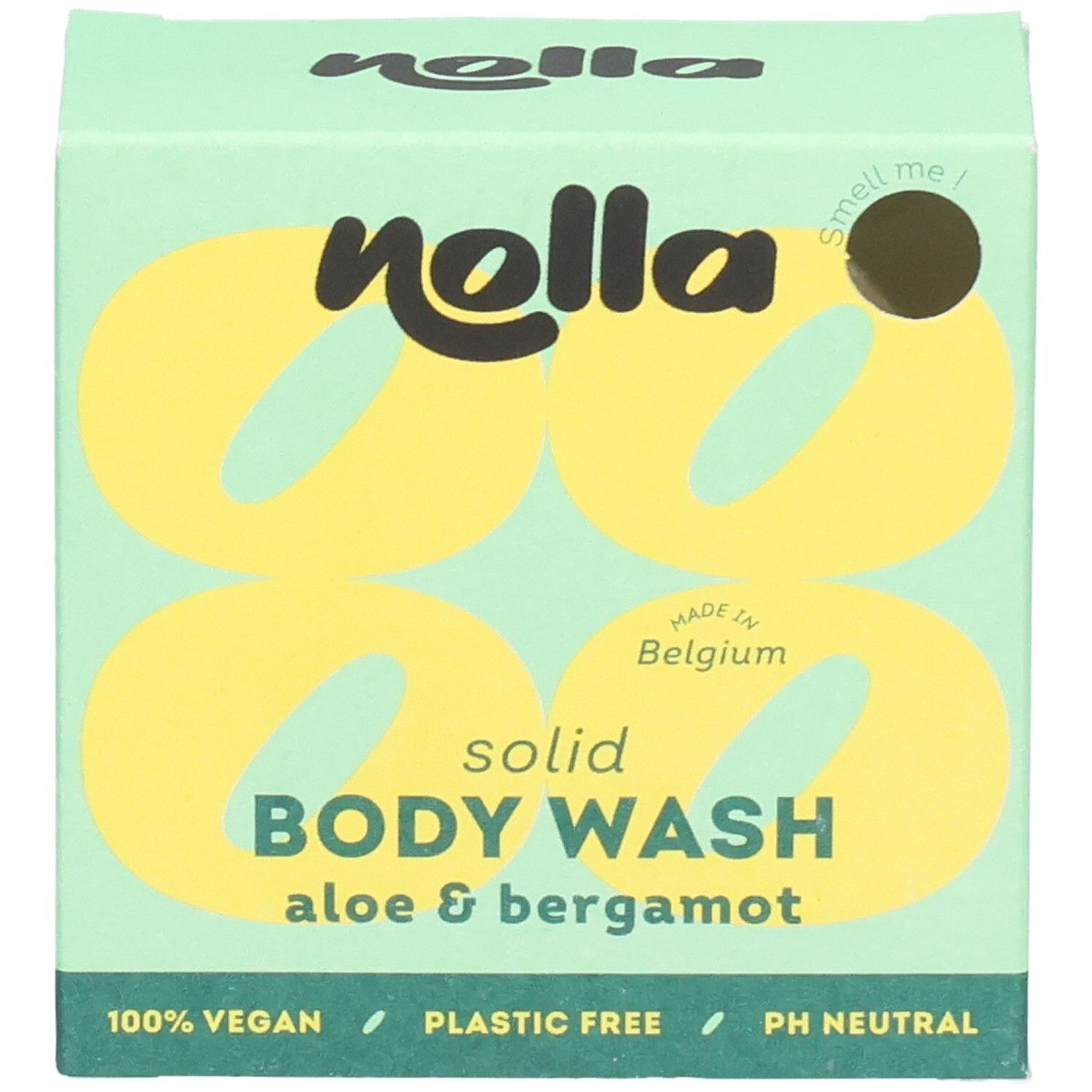 Savon corps solide Nolla Aloe & Bergamote, fabriqué en Belgique. 100% vegan, sans plastique.
