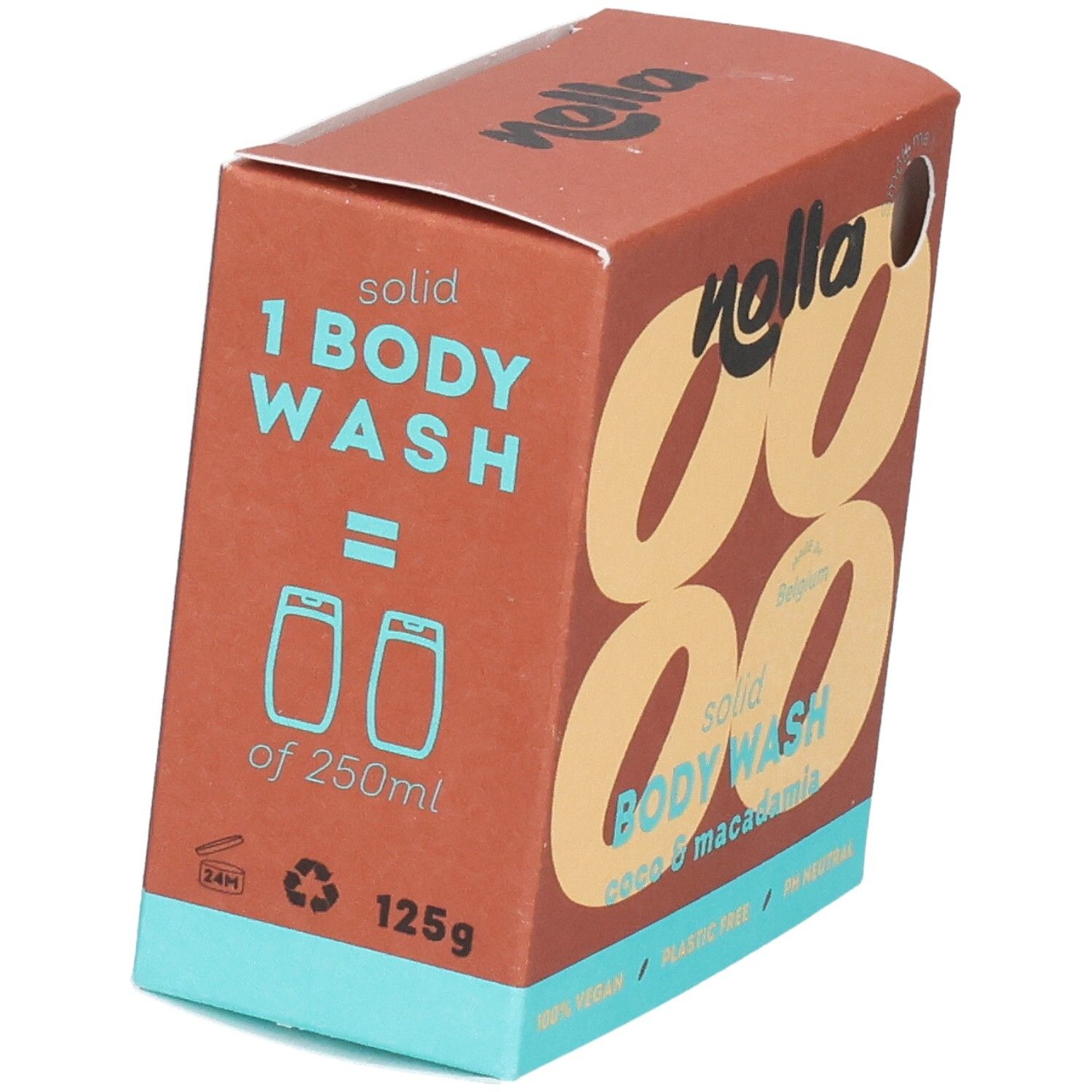 Savon corps solide Nolla, 125g. Équivaut à 1 savon corps de 250ml.