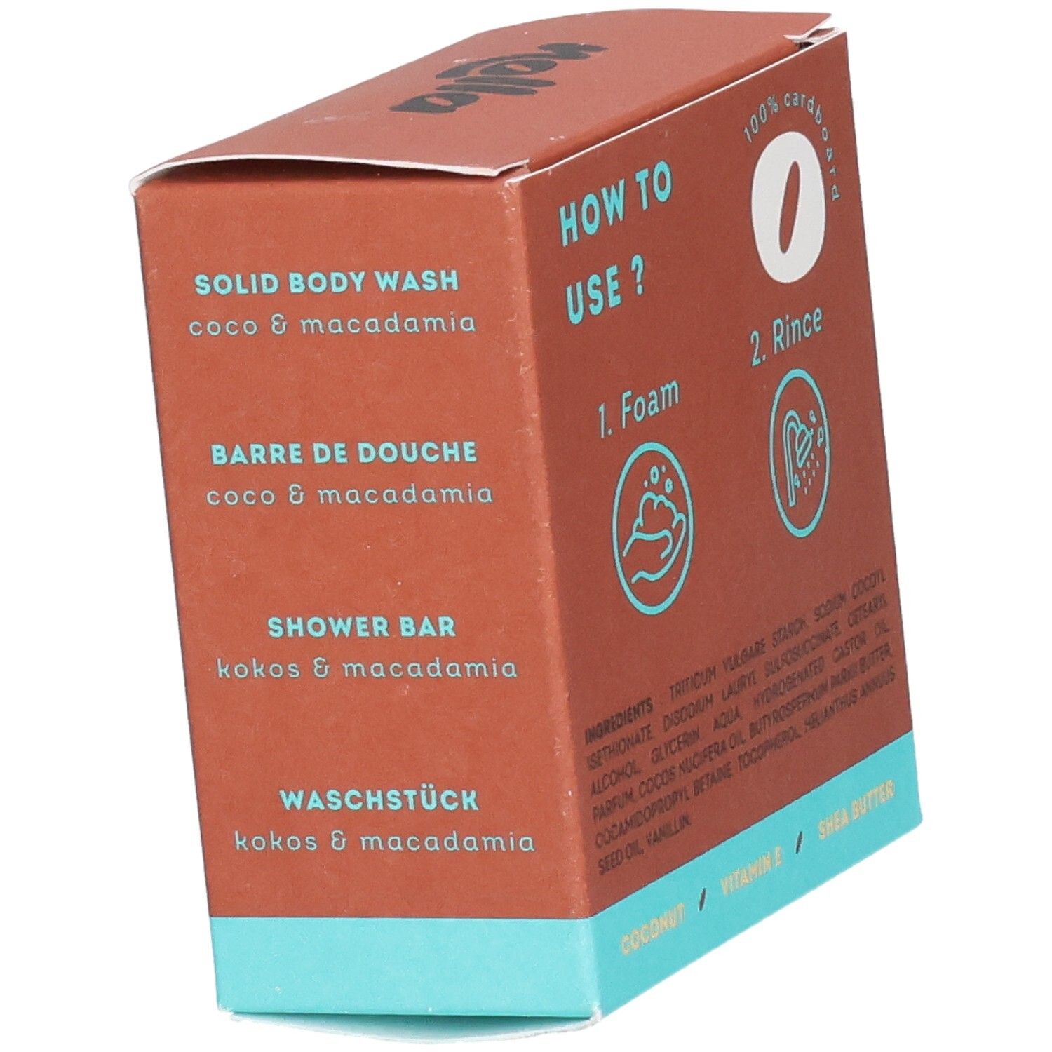 Savon corps solide Nolla Coco & Macadamia. Barren de douche, Shower bar, Waschstück.