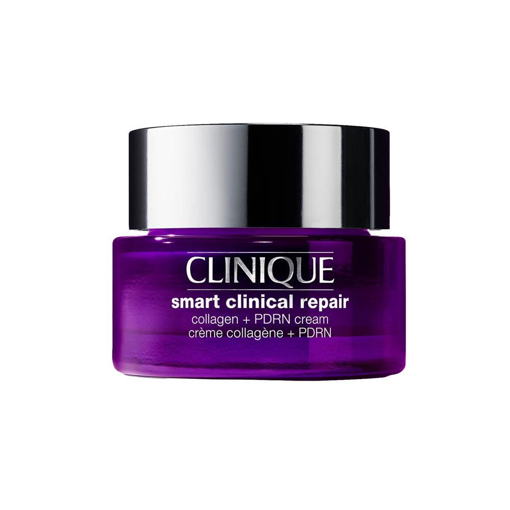 Pot Clinique Smart Clinical Repair violet avec couvercle argenté. Contient de la crème collagène + PDRN.